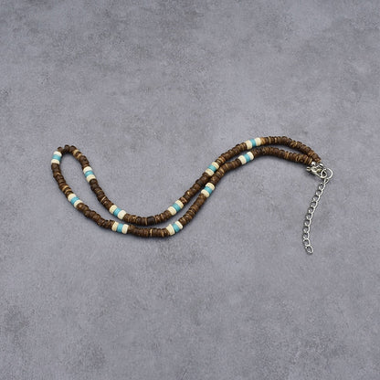 Natural Coconut Shell Necklace Men Minimalist Choker Necklace for Hombre Boy Vintage Beads Short Necklace Present for Him