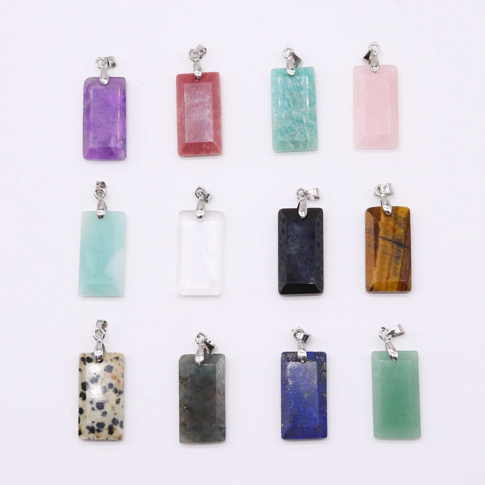 2pcs Quartz Crystal Rectangle Stone Pendants for Women DIY Necklace Natural Amethyst Lapis Lazuli Slice Pendant Earrings Jewelry