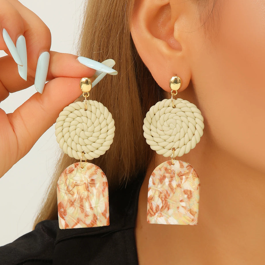 Woven Marbled Arch Teardrop Boho Earrings Jewelry