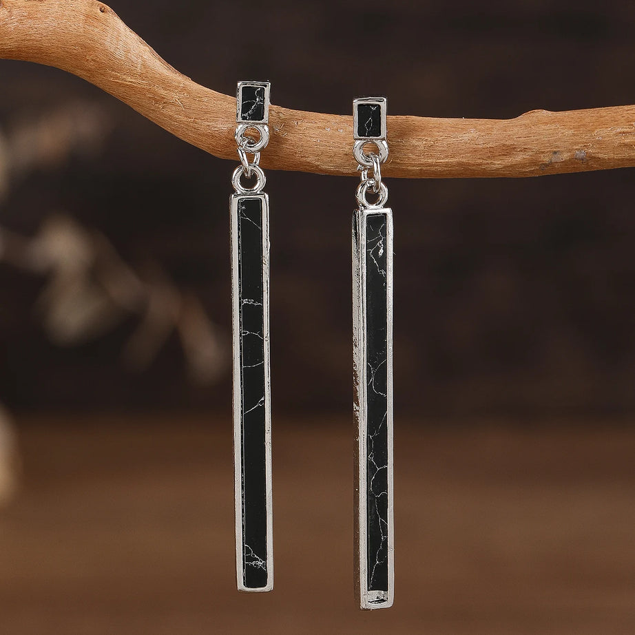 Retro Bohemian Rectangular Lapis Lazuli earrings, Fashionable Bluestone pendant, women's Jewelry Accessories - Charlie Dolly
