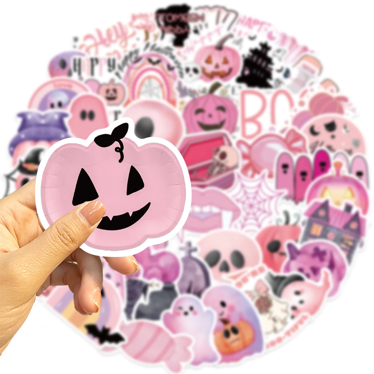 50PCS Kawaii Pink Halloween Ghost Skull Pumpkin Stickers Notebook Guitar Skateboard Waterproof Cute Decorative Sticker Toy - Charlie Dolly