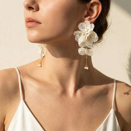 White Acrylic Disc and Shell Starfish Tassel Drop Earrings