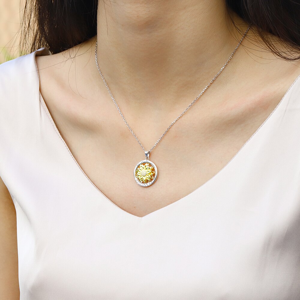 You are My Sunshine Sunflower Necklace 925 Sterling Silver Infinity Spinner Anxiety Pendant Birthday Jewelry Gifts for Women Mom - Charlie Dolly