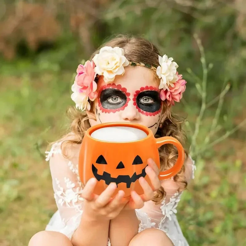 1pc 400ml Halloween Pumpkin Mug Decor Halloween Pattern Mug Ceramic Cute Pumpkin Coffee Cup Birthday Tabletop Drinkware Gifts - Charlie Dolly