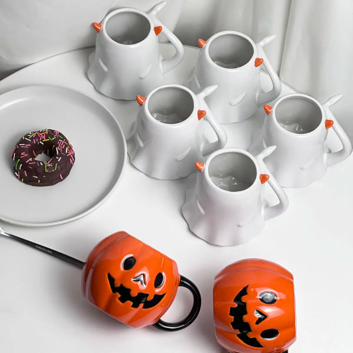 Halloween Cute Funny Little Ghost Water  Mug Embossed Ceramic Cup Design Sense Minority Creative Pumpkin Cups - Charlie Dolly