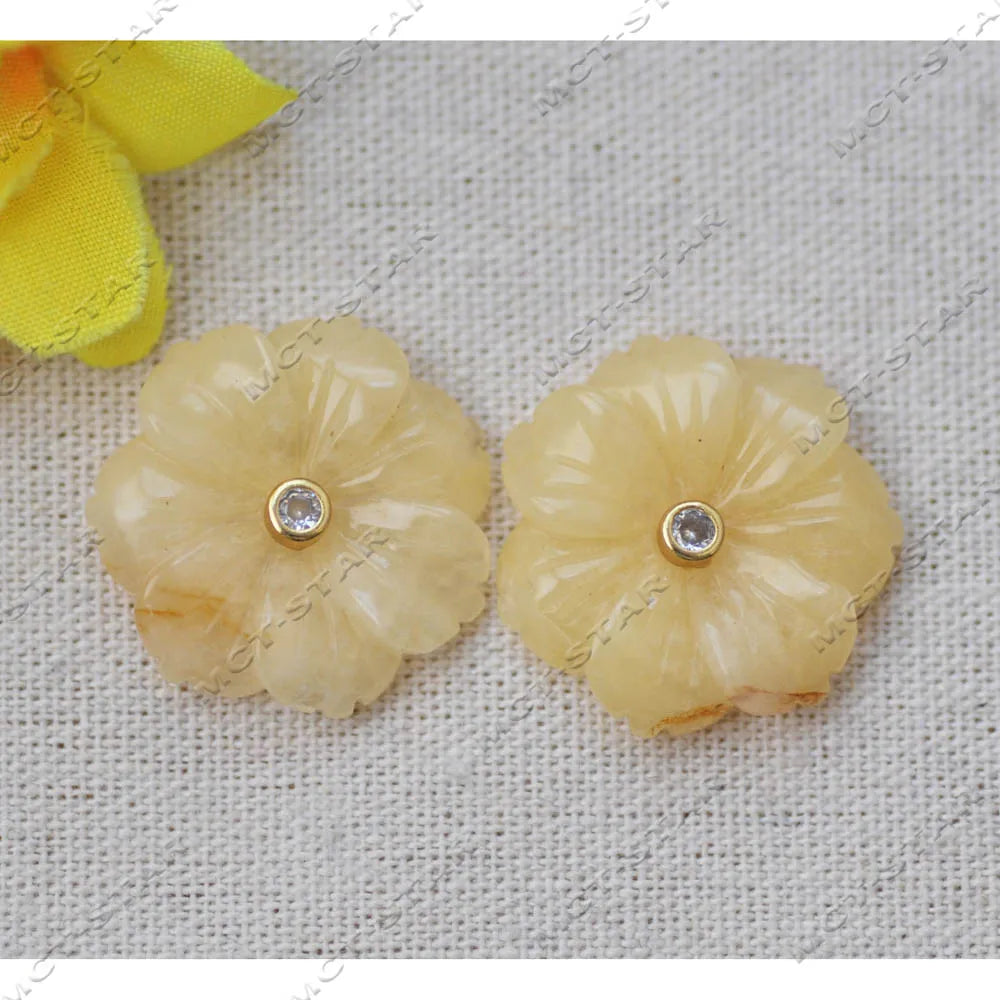 Z14219 Natural 25mm Blue Lapis lazuli Green Yellow Jade Jasper Pink Crystal Flower CZ Stud Earring