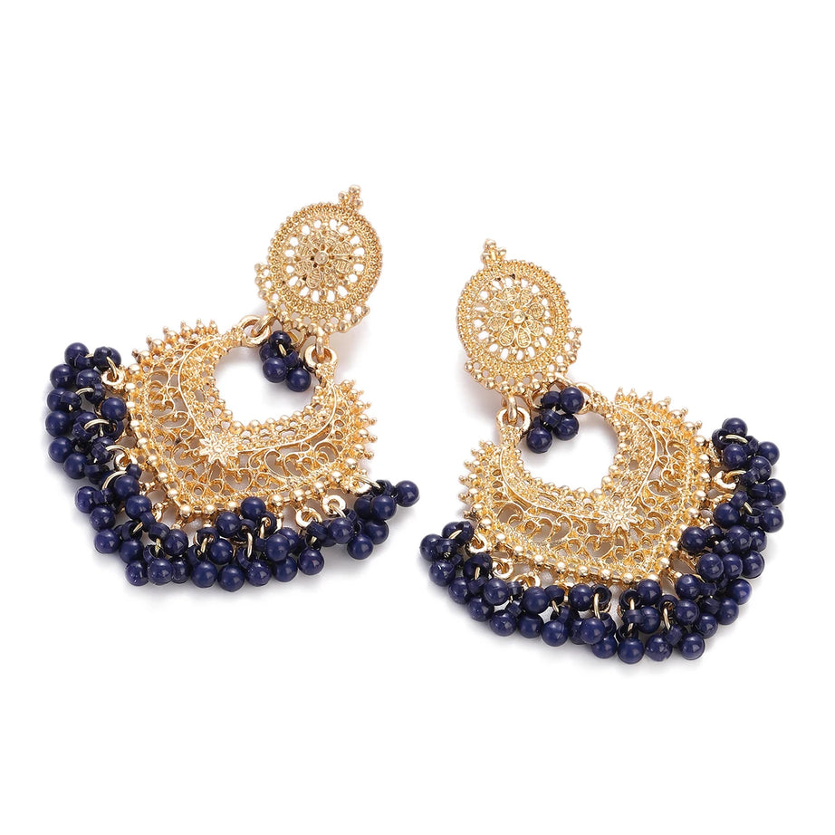 Gold Carved Heart Pink Bead Jhumka Earrings Jewelry