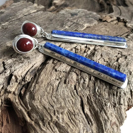 Retro Bohemian Rectangular Lapis Lazuli earrings, Fashionable Bluestone pendant, women's Jewelry Accessories - Charlie Dolly