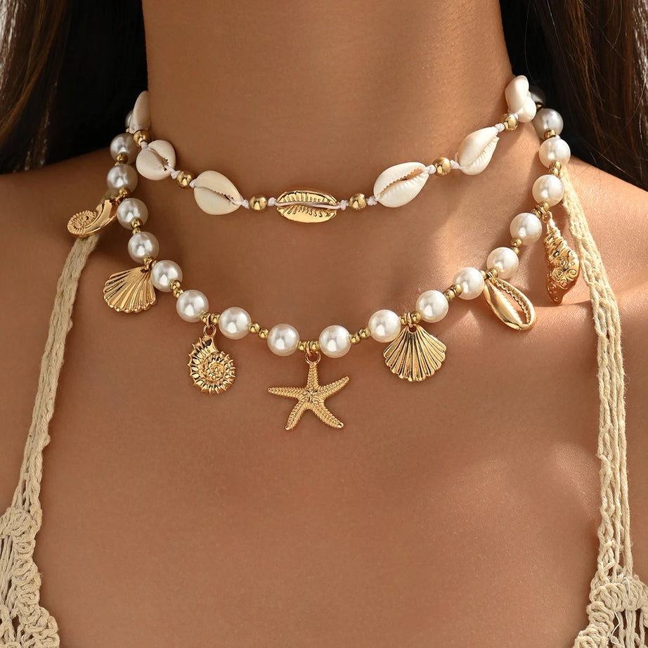 Baroque Pearl and Starfish Shell Choker Necklace