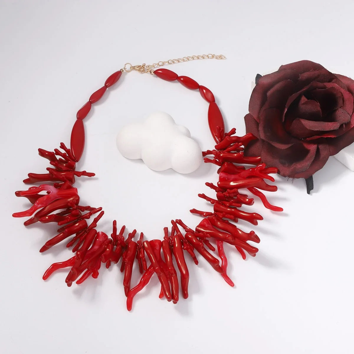 Red Resin Coral Double Layer Necklace Jewelry