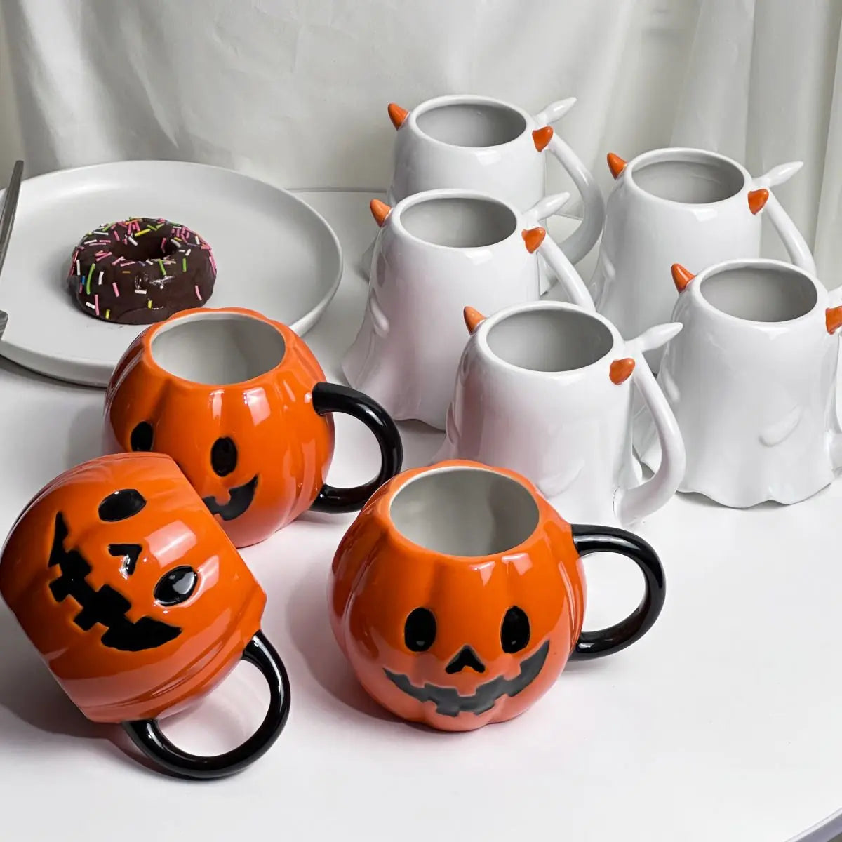 Halloween Cute Funny Little Ghost Water  Mug Embossed Ceramic Cup Design Sense Minority Creative Pumpkin Cups - Charlie Dolly