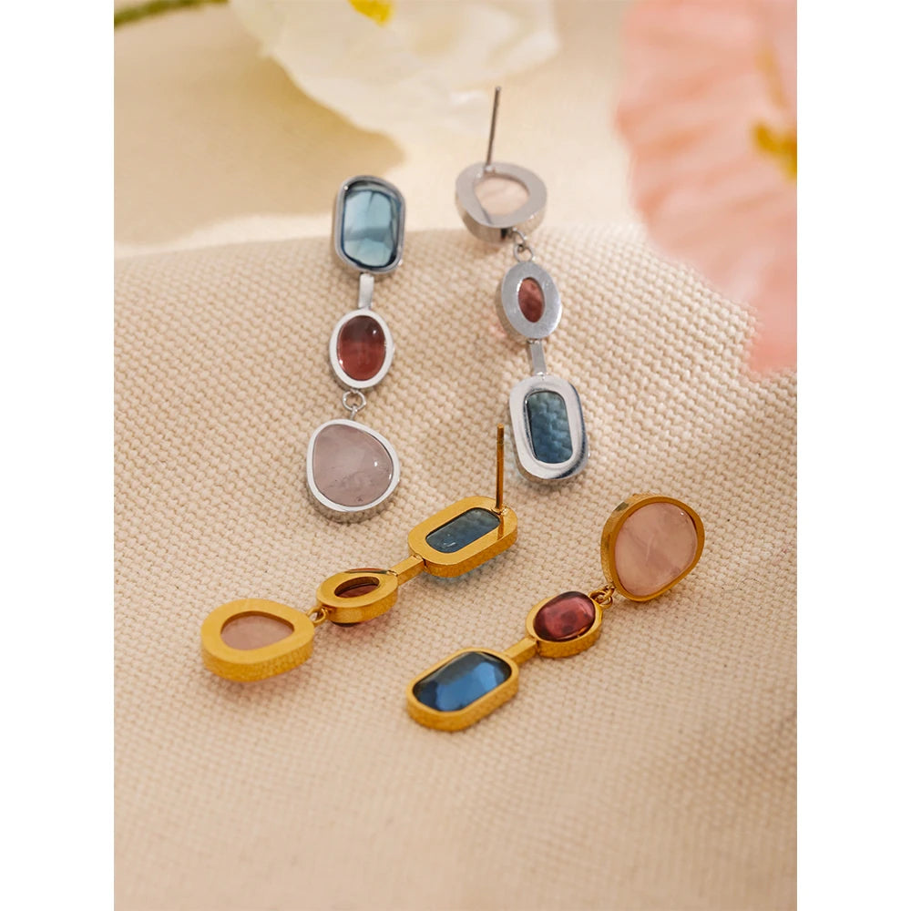 Yhpup 316l Stainless Steel Natural Stone Geometric Drop Dangle Earrings for Women PVD 18k Plated High Quality Fashion Jewelry