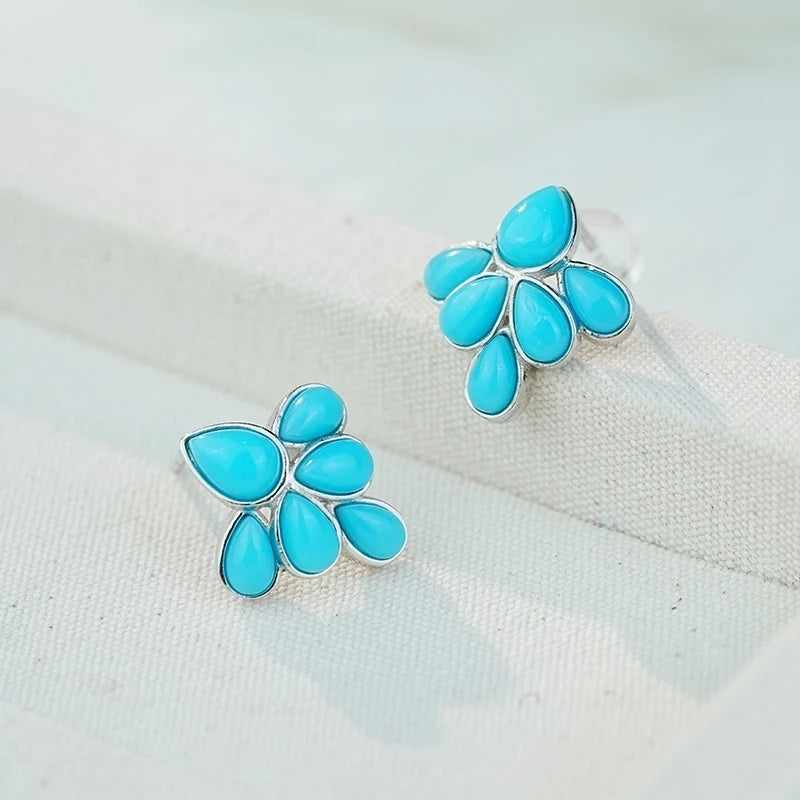 GEEZENCA 925 Silver Lapis Lazuli Turquoise Leaf Stud Earrings Women Gold Plated Trendy Dainty Lightweight Statement Earring Gift