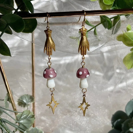Moon Phase Mushroom Drop Earrings