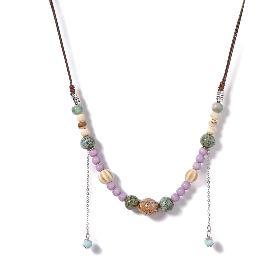 Pastel Ceramic Bead Long Necklace Jewelry