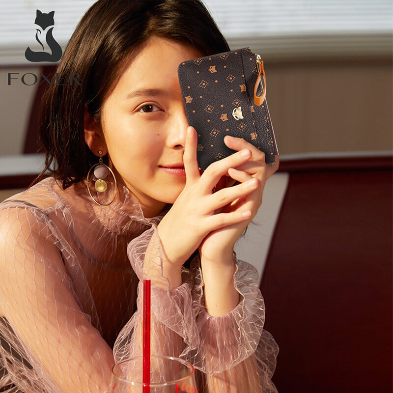 FOXER PVC Leather Card Holder Women Zipper Coin Packet Lady Key Bag Small Bus ID Card Wallet Light Thin Clutch Bag Fashion Purse - Charlie Dolly