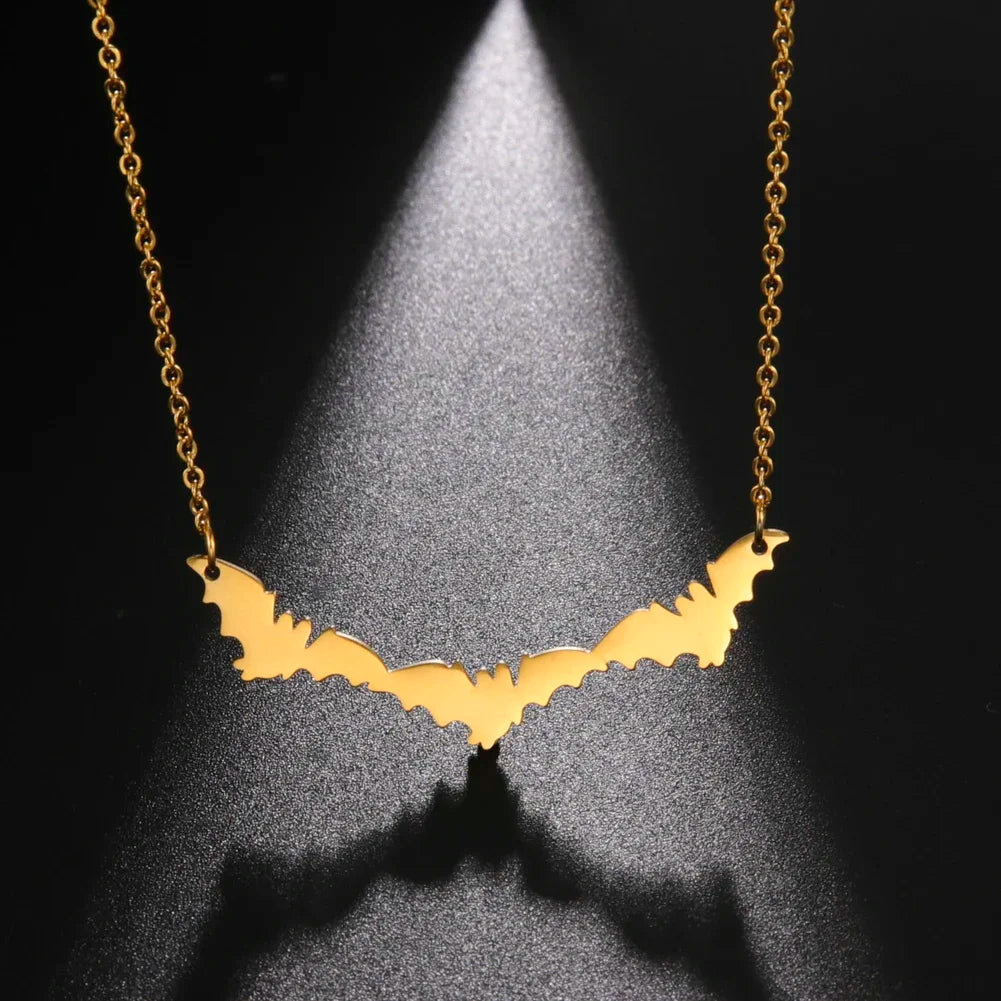 Skyrim Hollow Pattern Bat Stainless Steel Necklace for Women's Fashion Retro Punk Gothic Halloween Animal Hip Hop Jewelry Gift - Charlie Dolly