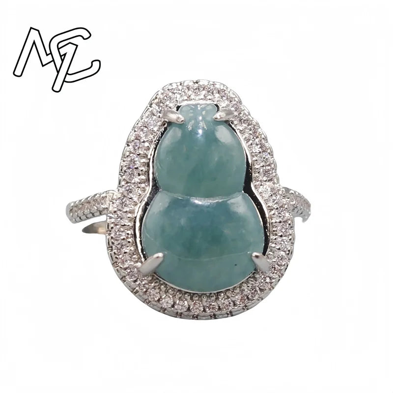 925 Silver Inlay Burmese Jade Adjustable Flower Gourd Butterfly Pendant Ring Emerald Rose Natural Green Women Jewelry Customized