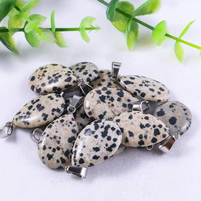 50pcs Natural Stone Waterdrop Pendants Crystal Amethysts Lapis Lazuli Healing Charms Tear Beads For Jewelry Making Earring Gems
