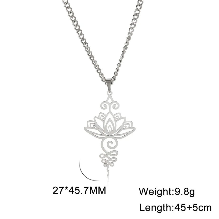 Lotus & Unalome Chakra Pendant, Stainless Steel Sacred Path Necklace