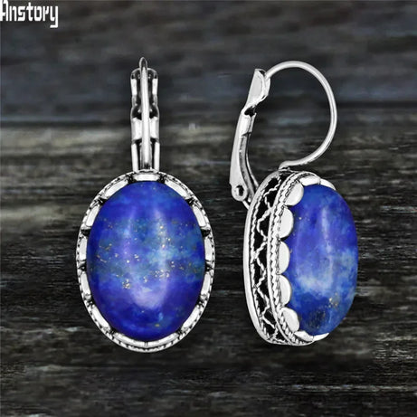 Oval Amethysts Earrings For Women Tibetan Silver Natural Stone Rose Quartz Lapis Lazuli Tiger Eye Fashion Earring - Charlie Dolly