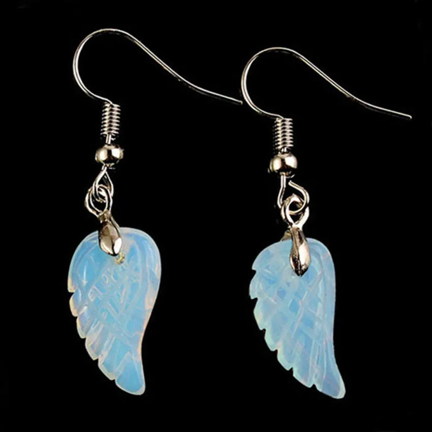 KFT Natural Carved Angel Wings Crystal Quartz Earring Lapis Lazuli Agate Dangle Hook Drop Stone Women Girls Earrings Jewelry