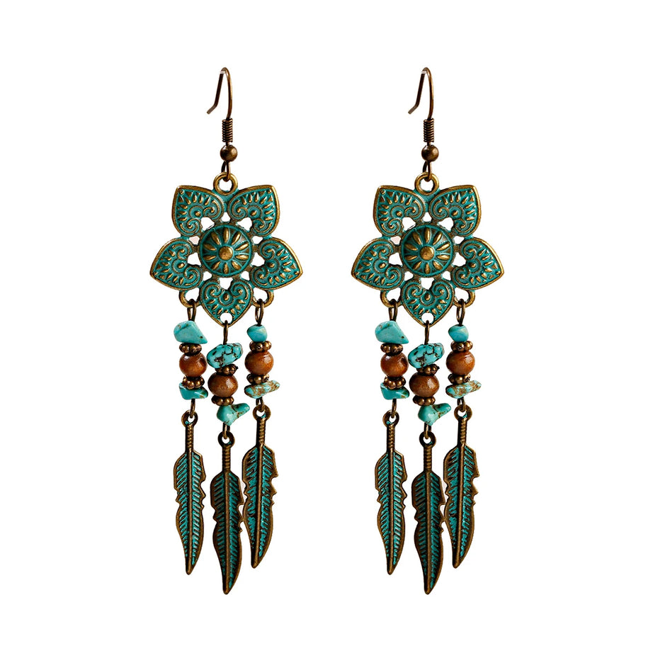 أقراط متدلية مصنوعة من سبائك البرونز العتيق للنساء أقراط Jhumka الهندية ذات سلسلة طويلة بوهو تريبل