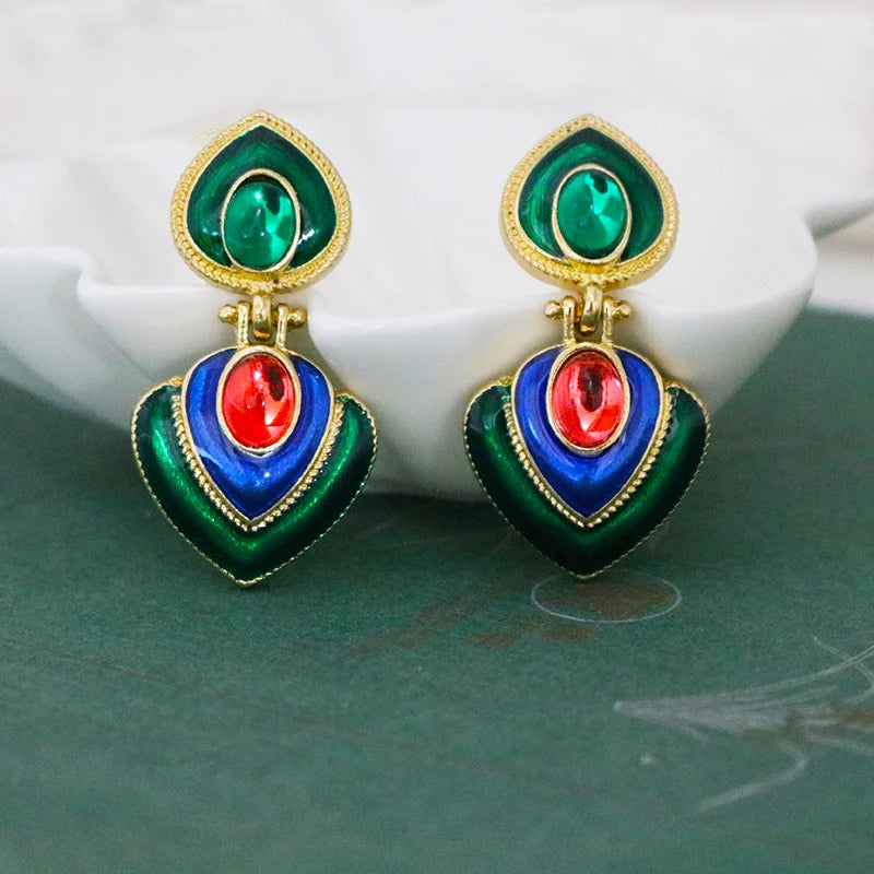 Boho Colorful Crystal Resin Heart Clip on Earrings Without Piercing for Women Charm Maxi Statement Earrings Ear Clips Jewelry