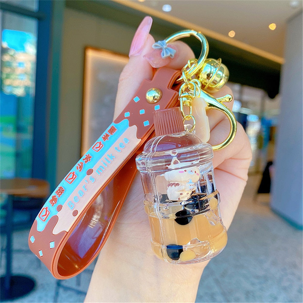 Cute Oily Pearl Milk Tea Bear Floating Liquid Keychain Bag Pendant Cartoon Cup Drink Bottle Keychain Girl Key chain Gift Kuromi - Charlie Dolly