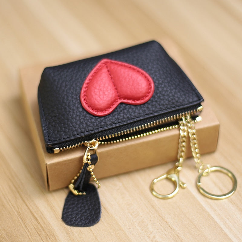 2022 Genuin Leather Heart Coin Purse Women Key Holder Ladies Cute Heart Patch Small Pouch Key Holder Leather Coin Wallet Purse - Charlie Dolly