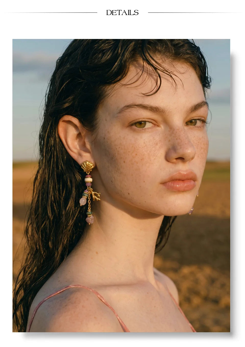 Yhpup Ocean Series Stainless Steel Natural Stone Long Drop Dangle Handmade Earrings for Women Exquisite Popular Fashion Jewelry