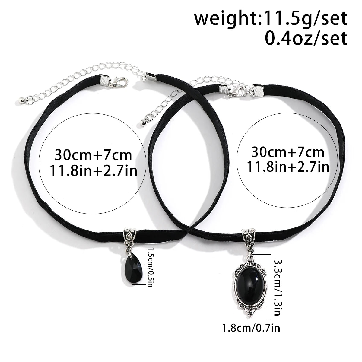 2Pcs Goth Korean Velvet Chain Water Drop Crystal Pendant Choker Necklace for Women Collares Adjustable Choker Halloween Jewelry - Charlie Dolly