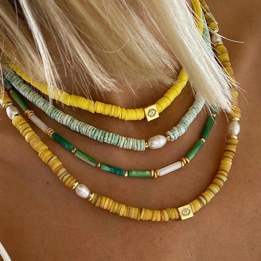 Boho Classic Vintage Jewelry Necklace For Woman heart shell Turkish Eyes Accessories Short Choker Fashion Charm - Charlie Dolly