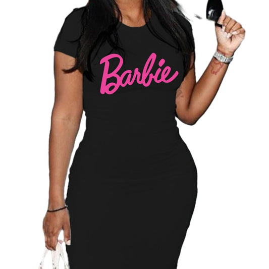Sexy Barbie Printed Girls Dress Kawaii Fashion Women Slim Tight-Fitting Hip Long Skirt Casual Short Sleeve Sports Dresses Gifts - Charlie Dolly