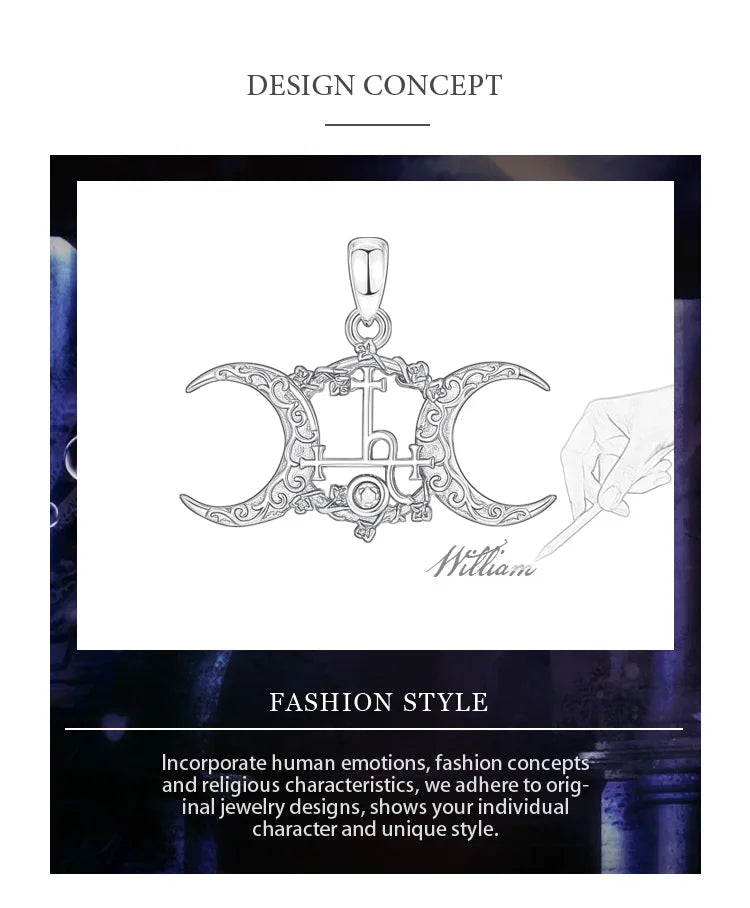 Eudora 925 Sterling Silver Lilith Sigil Necklace Vintage Triple Moon Goddess Amulet Pendant Personality Jewelry Party Gift