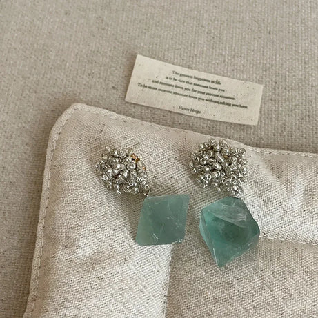 Green Natural Stone Beaded Dangle Boho Earrings Jewelry