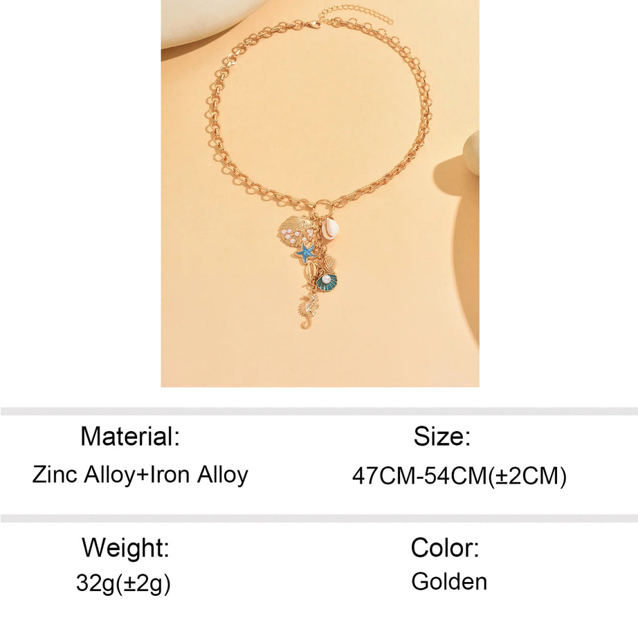 Chunky Gold Ocean Charm Boho Necklace