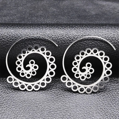 Mandala Spiral Steel Hoop Earrings Jewelry