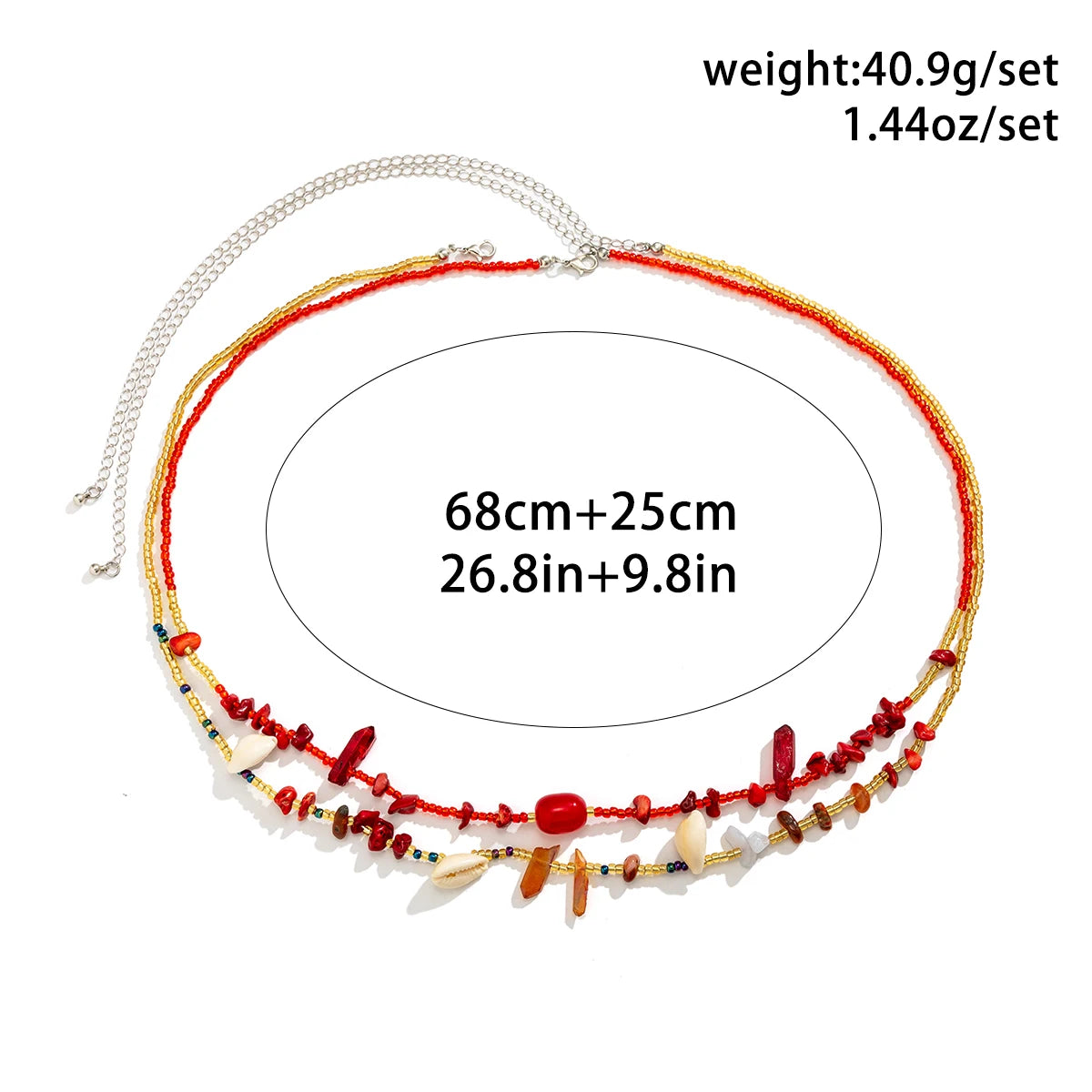 Ingemark 2Pcs/Set Boho Red Crystal Seed Beads Waist Chain for Women Summer Beach Bikini Stone Conch Belly Belt Sexy Body Jewelry