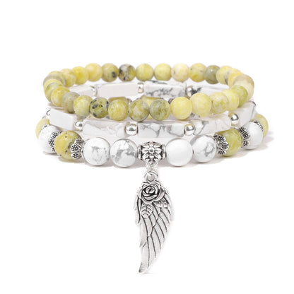 Handmade Silver Color Rose Angel Wing Pendant Bracelet Natural Pink Quartz Crystal Beads Charm Bracelet Women Romantic Jewelry