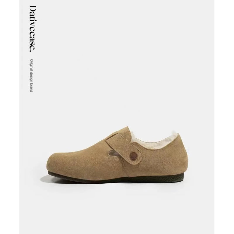 Shoes Woman Flats Round Toe Casual Female Sneakers Slip-on Loafers Fur Dress New Winter Retro Shallow Mouth Slippers Women - Charlie Dolly