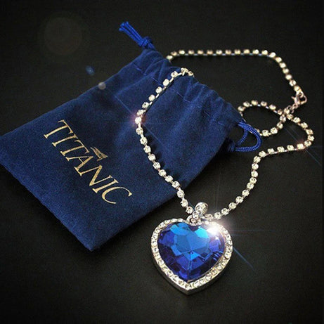 Titanic Heart of Ocean Blue Crystal Pendant Necklace, Timeless Love Amulet