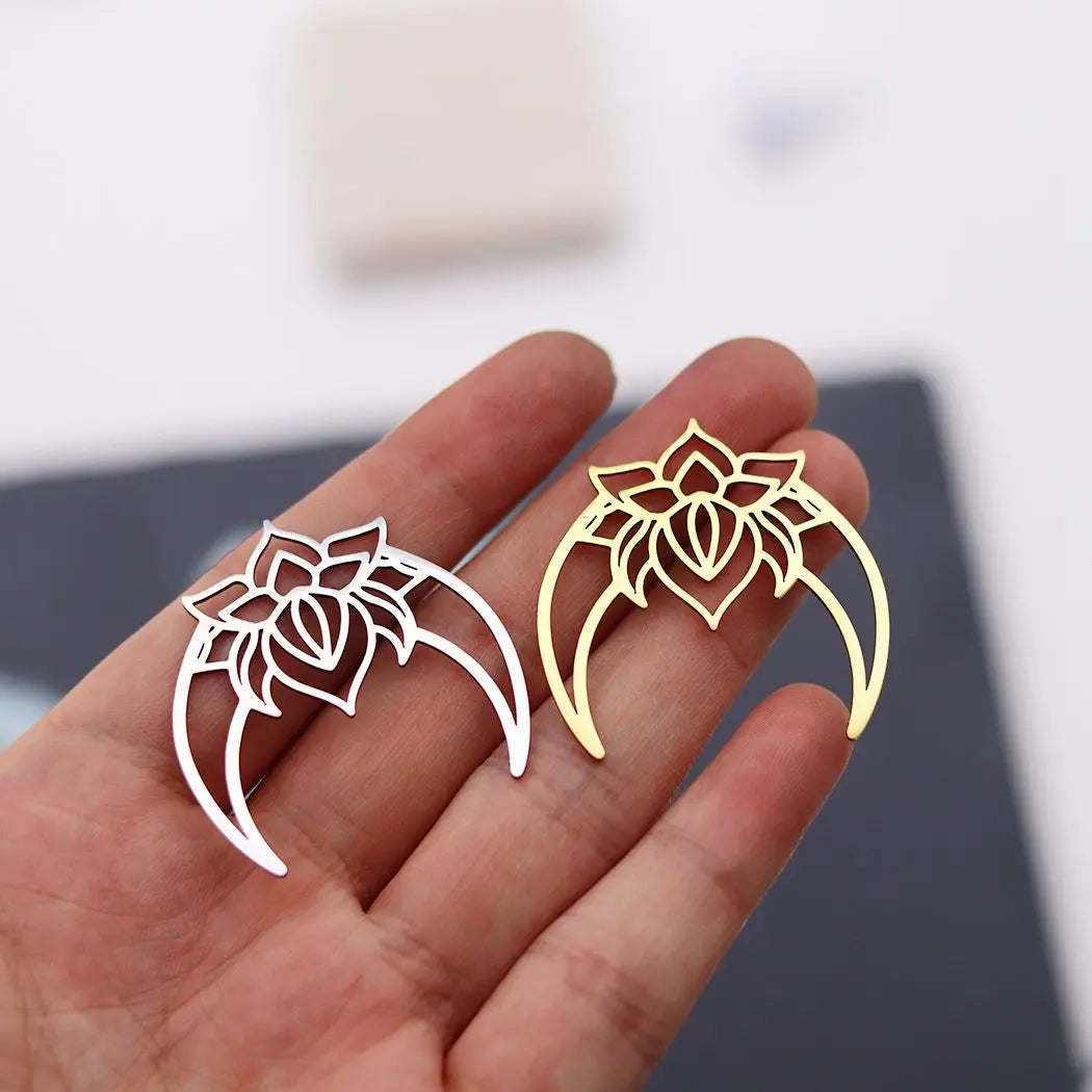 3PCS DIY Amulet Lotus Flower Yogo Buddha Stainless Steel Pendant Charm For Jewelry Making Necklace Religion Crescent diy Supplie