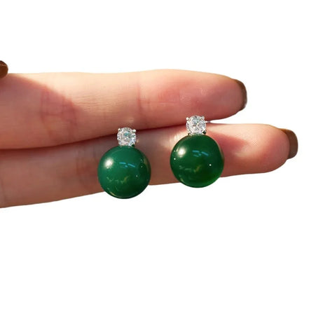 Green Jade & CZ Drop Earrings, Luxury Natural Stone Office Boho Jewelry