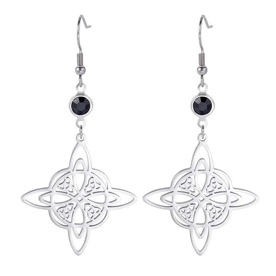 Triple Moon, Rune & Pentagram Hoop Earrings, Stainless Steel Witchy Amulet
