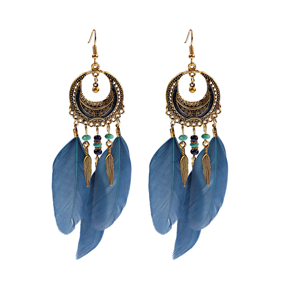 Dream Catcher Feather Leaf Tassel Earrings Jewelry