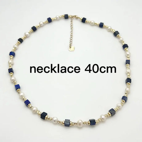 Natural Freshwater Pearl Necklace 4X4 lapis lazuli Bracelet Earring Plated 14K Gold Accessories - Charlie Dolly