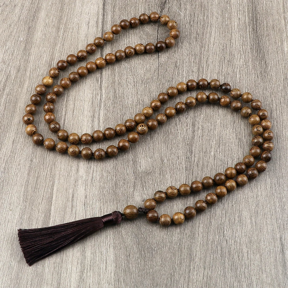 Wooden Bead 108 Mala Tassel Necklace Jewelry