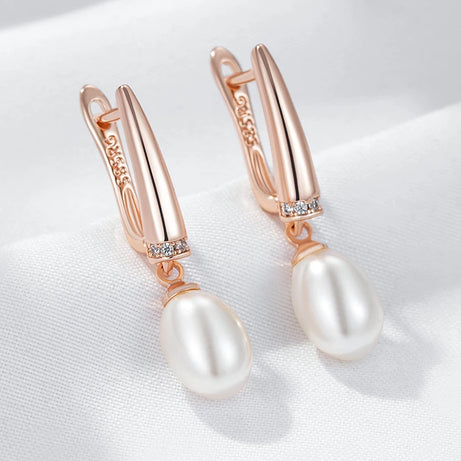 Geometric Pearl Rose Gold Drop Earrings Jewelry