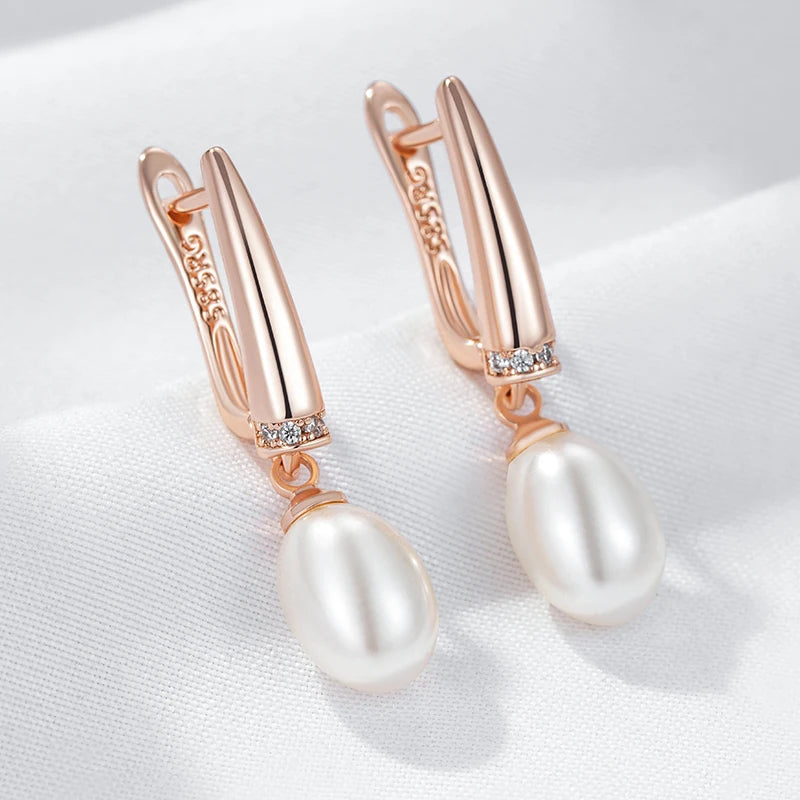 Kinel Hot Unique Geometric Pearl Drop Earrings for Women Luxury 585 Rose Gold Silver Color Mix Boho Ethnic Wedding Jewelry
